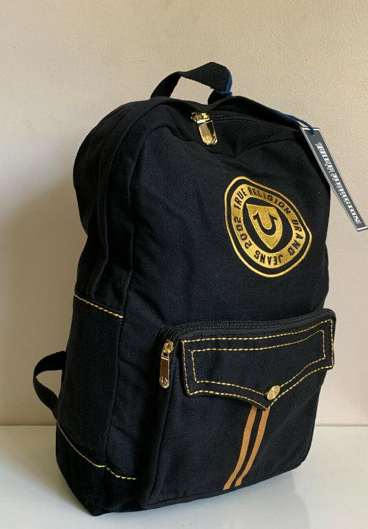NEW TRUE RELIGION MEN S VARSITY BLACK GOLD LAPTOP SLEEVE BACKPACK