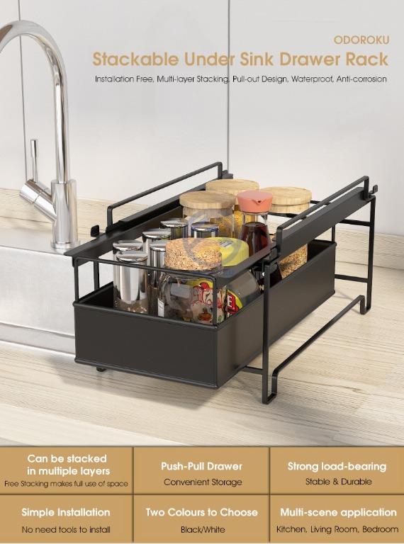 ODOROKU Stackable Drawer Rack Pull Out Storage Drawer Stackable Design ...