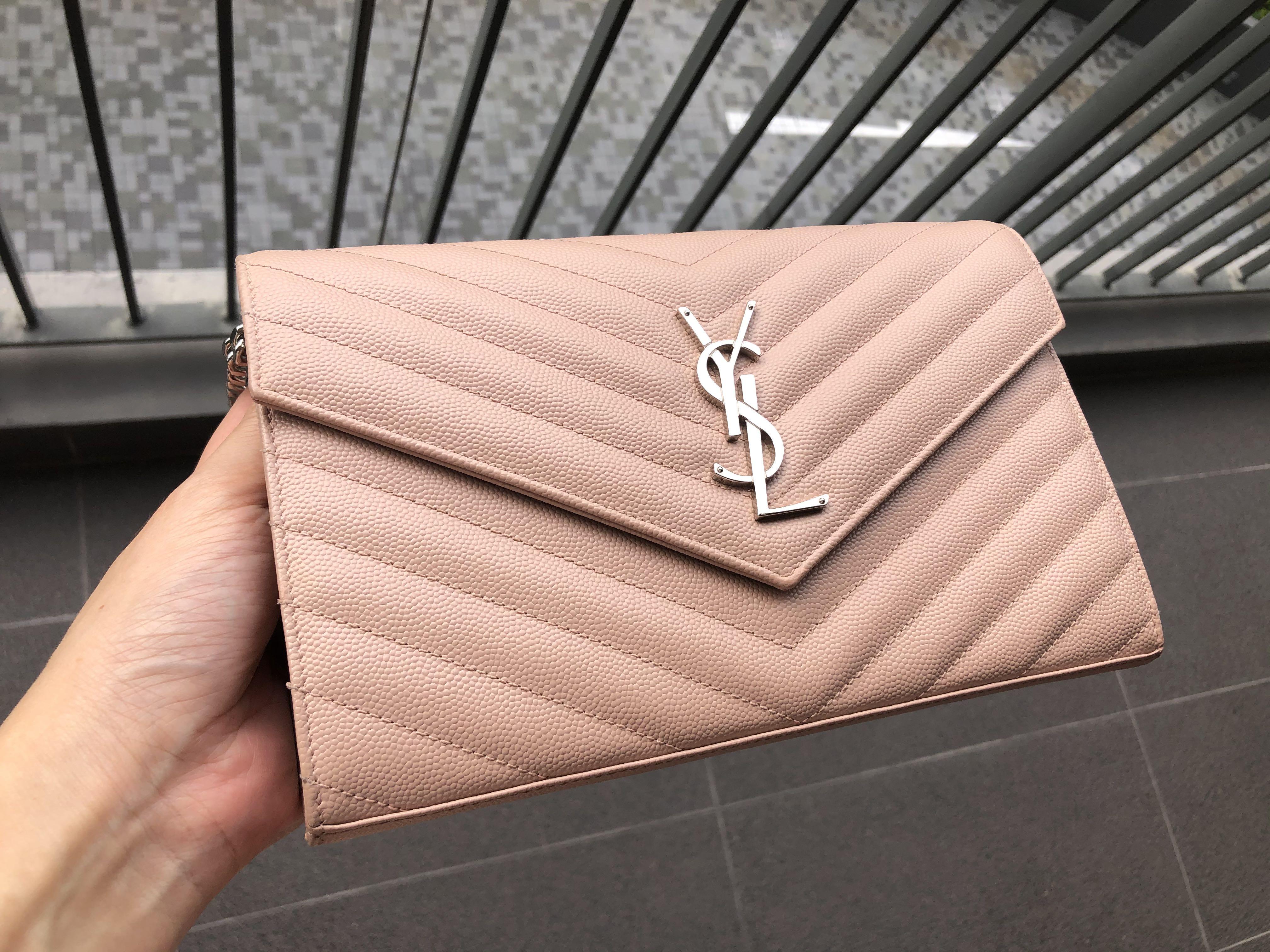 Auth Saint Laurent Fold Purse Monogram Long Wallet YSL Pink Leather Italy
