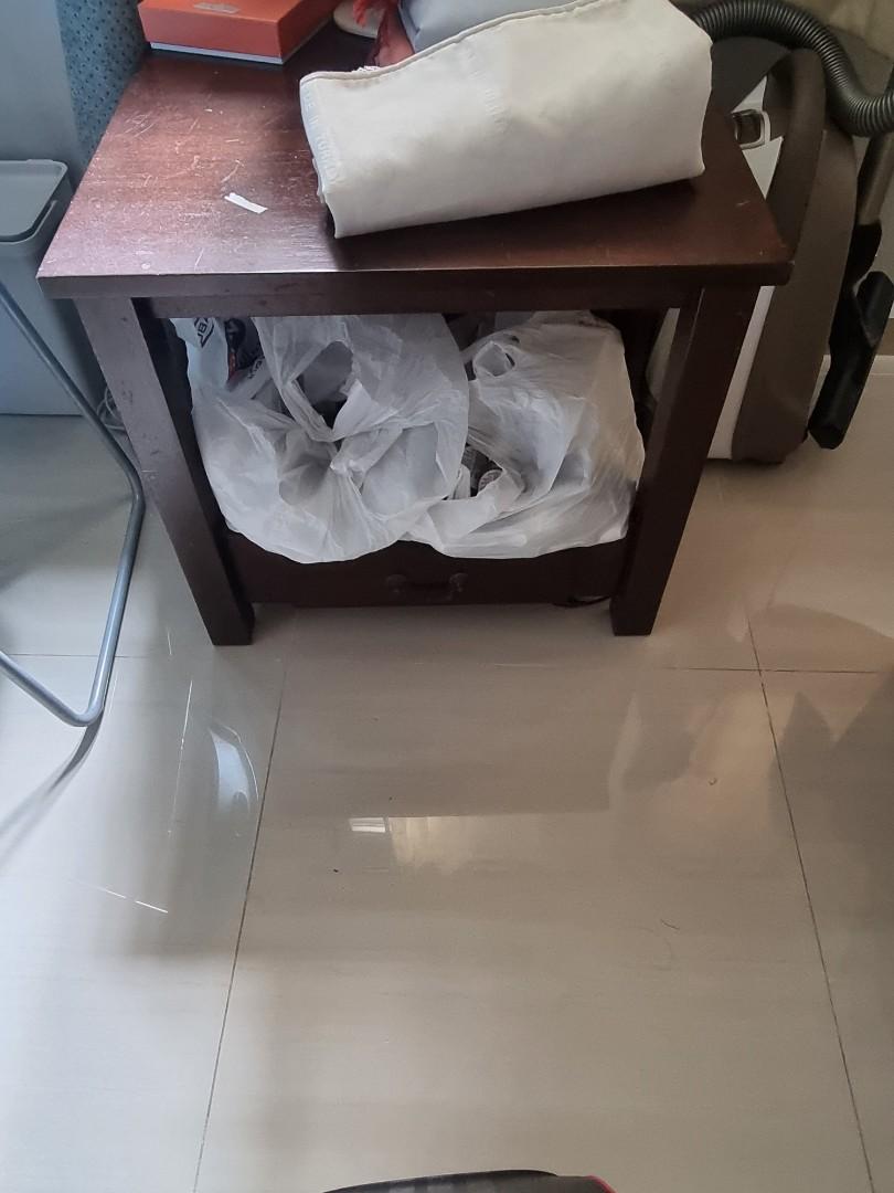 side table (Category: Tables & Sets) located in Singapore. Submitted by maverick14 (Listing ID 1087493465, Image 2). Description: Height: 21.1(54.5 cm) Length: 23.2(59.5 cm) Still usable but got some/minor rustic marks on it ( paint,stickers). You will need to refurbish abit and clean it. Cash and Carry. Arrange own delivery.