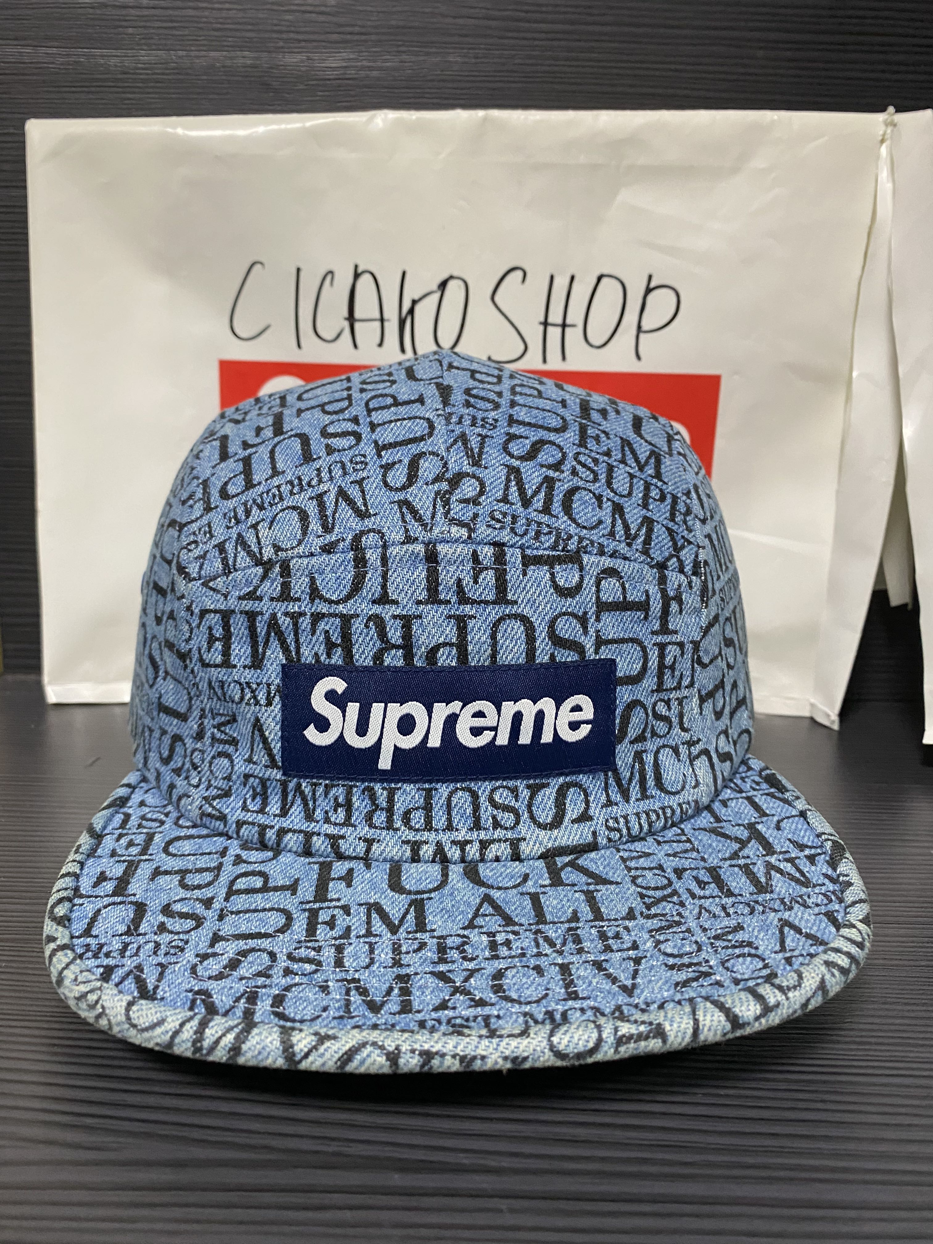 Supreme Fuck Em All Denim Camp Cap, Men's Fashion, Watches