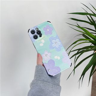 7612韓風刺繡珍珠花卉手機電話殼IPHONE 12 SE2 11 7 8 X PLUS XS XR MAX