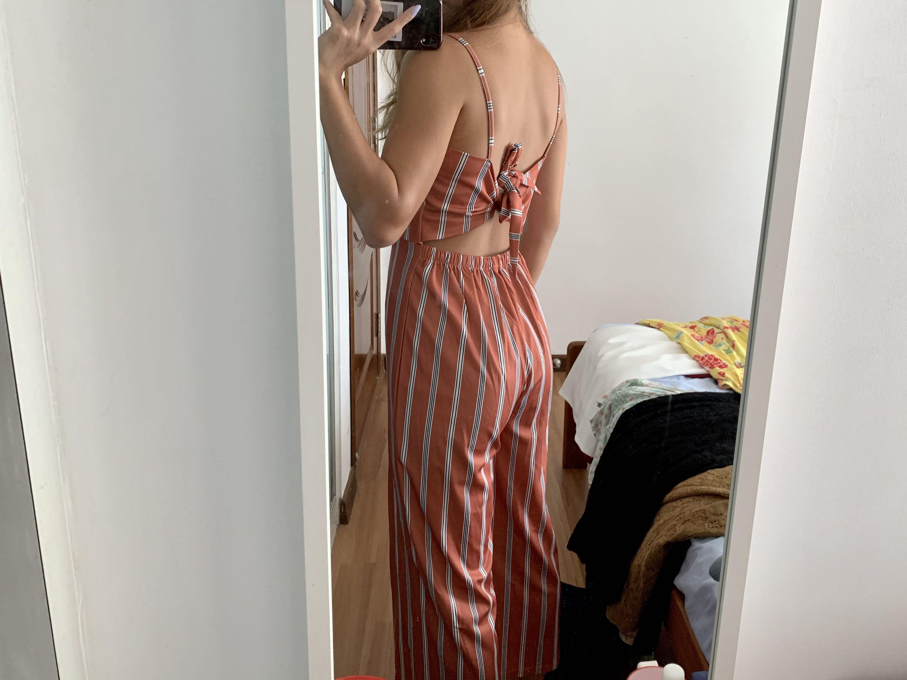Burnt orange stripe tie back jumpsuit romper Women s Fashion Dresses Sets Jumpsuits on Carousell