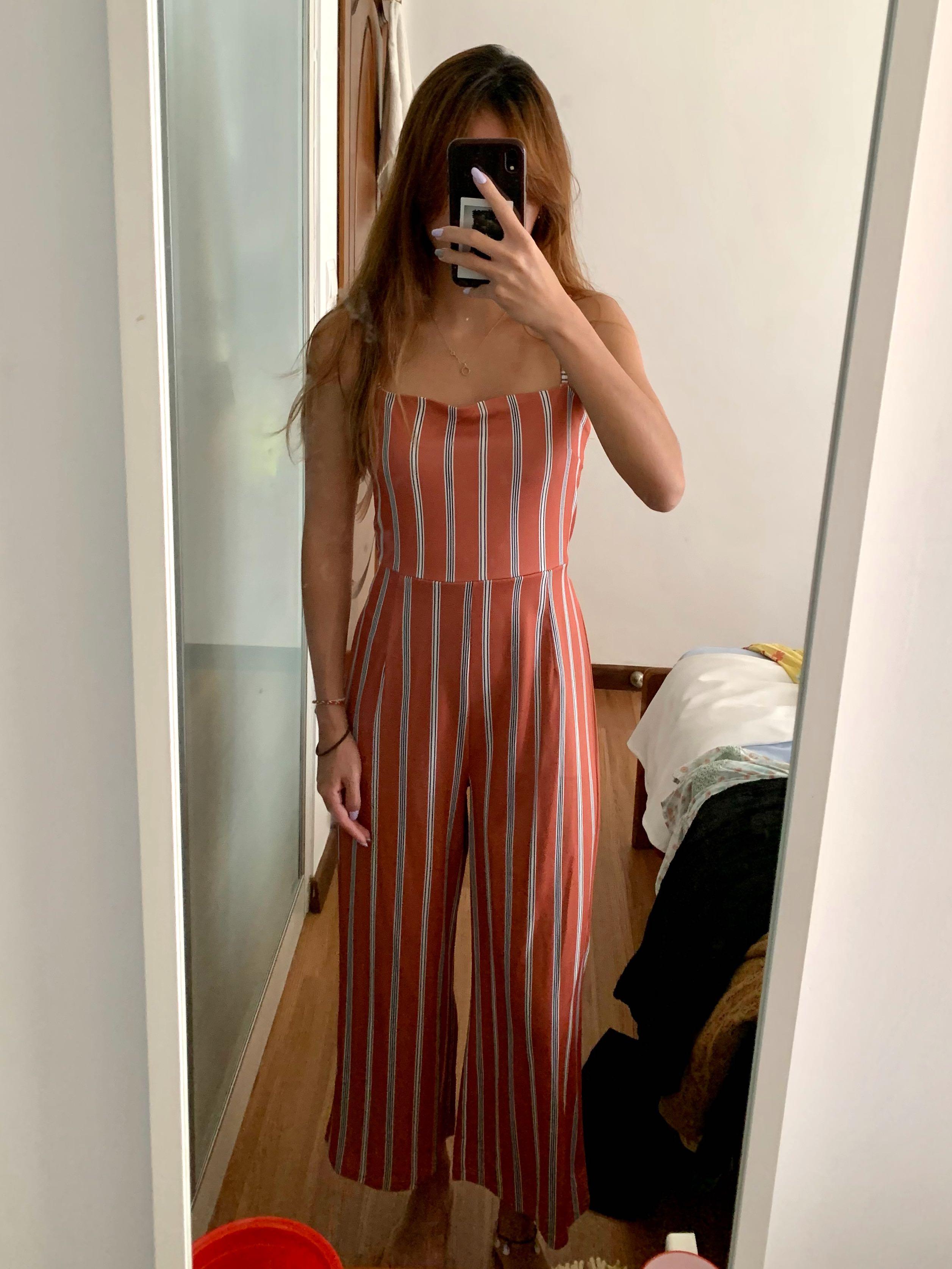 Burnt orange stripe tie back jumpsuit romper Women s Fashion Dresses Sets Jumpsuits on Carousell