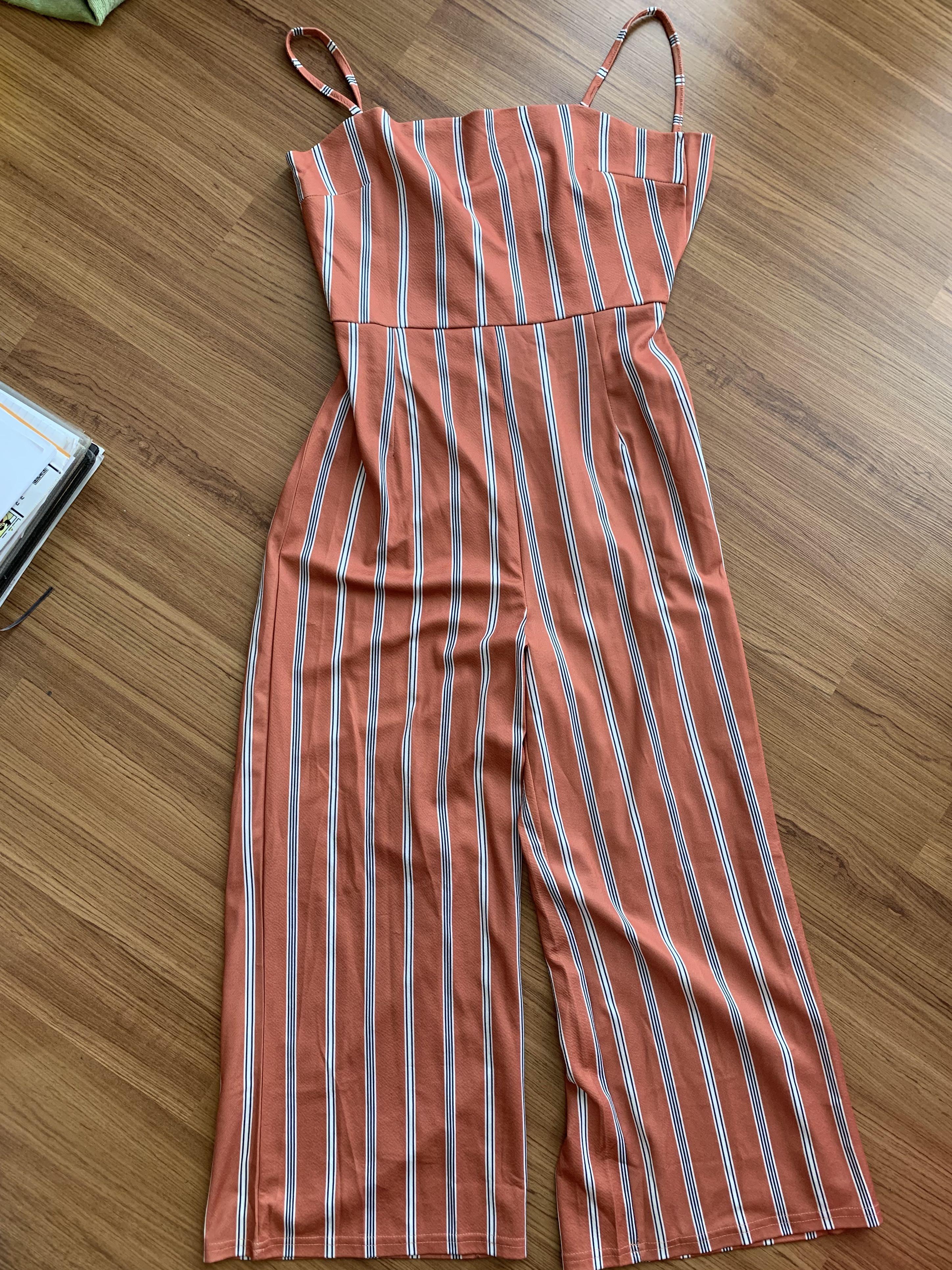 Burnt orange stripe tie back jumpsuit romper Women s Fashion Dresses Sets Jumpsuits on Carousell