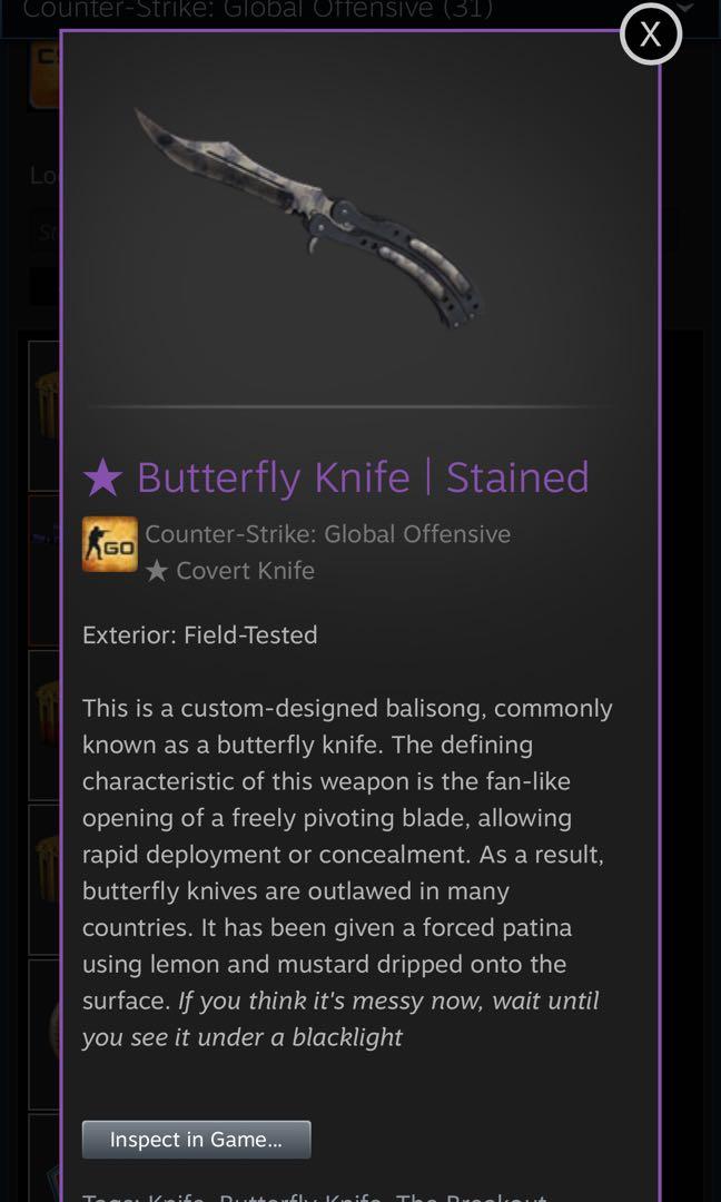CSGO Butterfly Knife Stained FT, Video Gaming, Gaming Accessories, Game