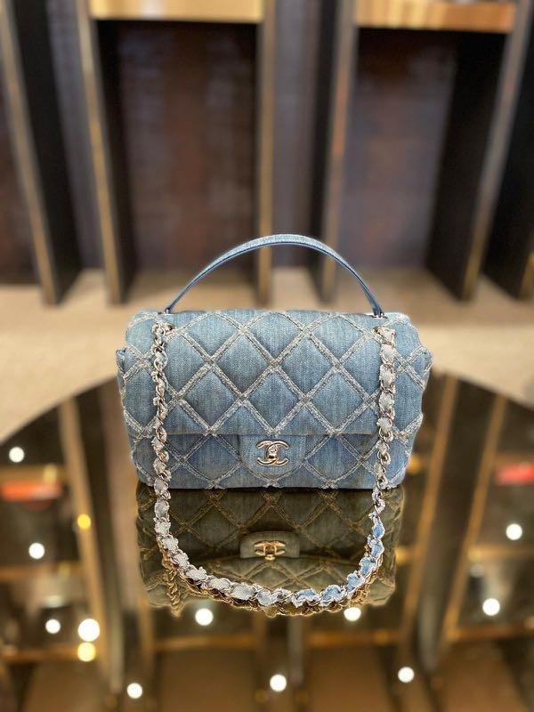 Chanel Flap Bag Medium Blue Denim, Luxury, Bags & Wallets on Carousell