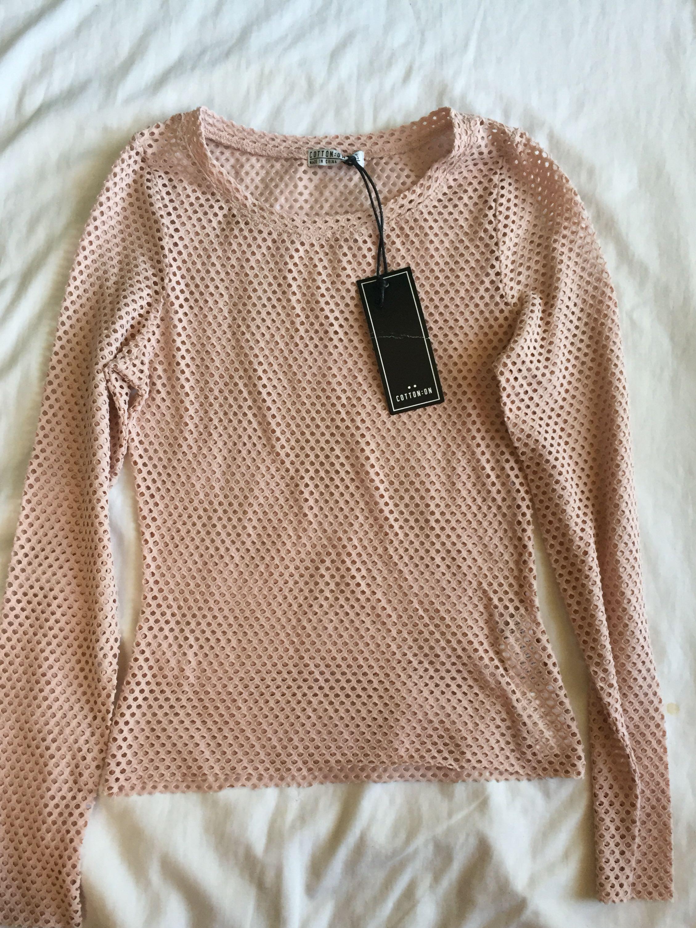 Cotton On nude pink fishnet top Women s Fashion Tops Longsleeves on Carousell