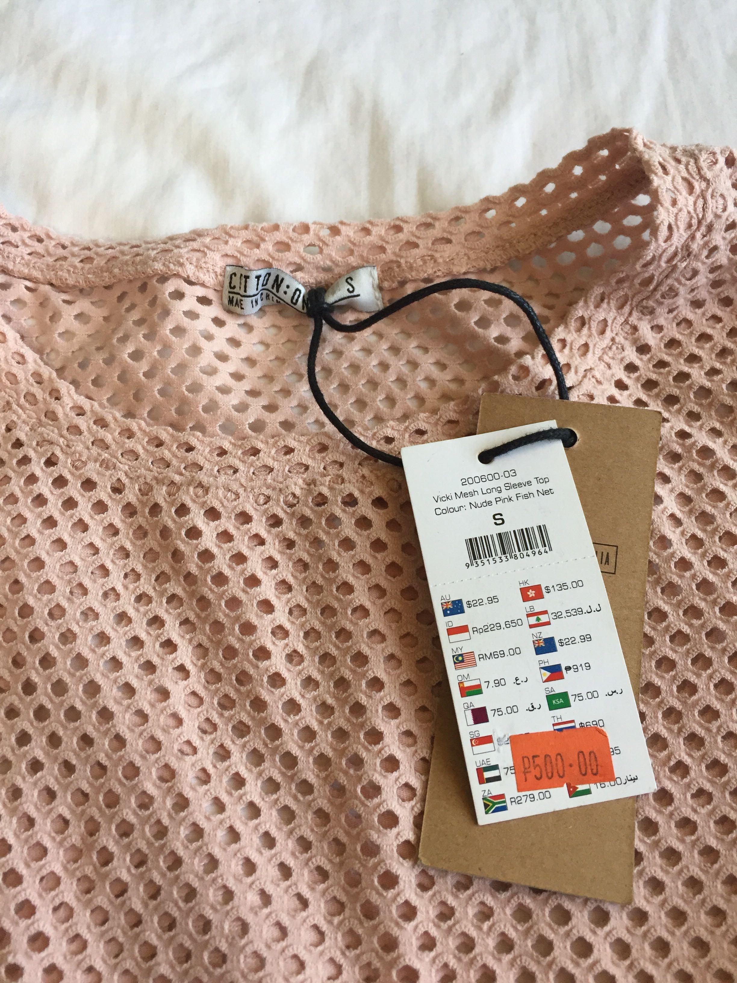 Cotton On nude pink fishnet top Women s Fashion Tops Longsleeves on Carousell