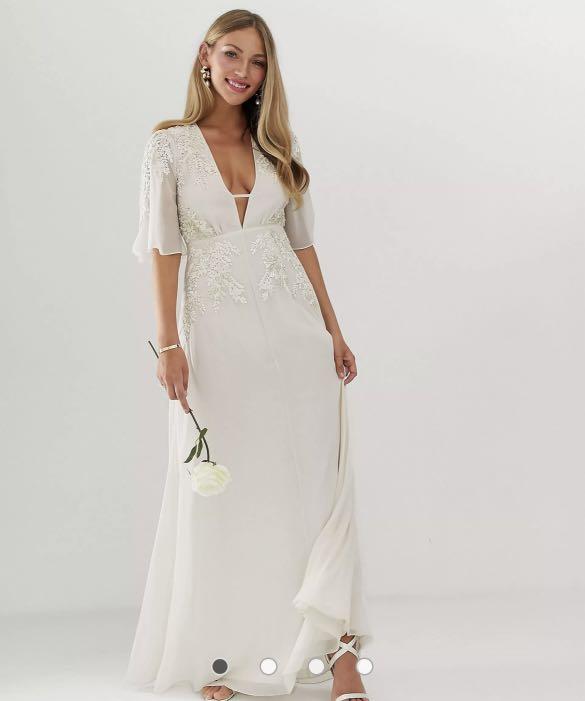 Deep v chiffon boho casual wedding dress maxi champagne Women s