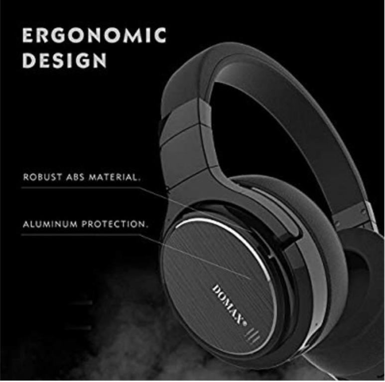 Bluetooth Headphones Noise Cancelling Headphones HiFi Stereo Noise Cancelling Headphones Built-in Mic Metallic Black DOMAX M1 Wireless Over Ear Headset with 48 Hours Playtime