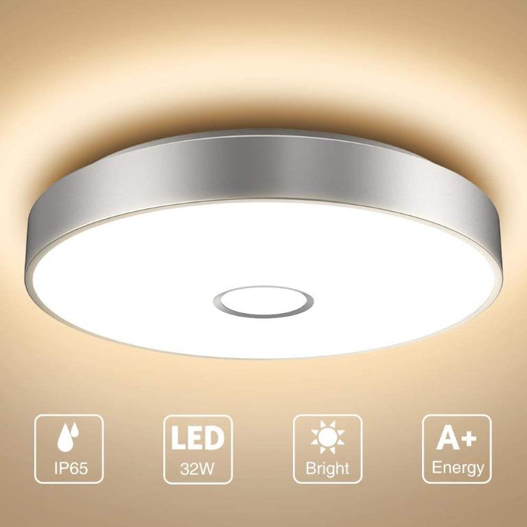 Freedelivery 32w Led Ceiling Light Ip65 Waterproof Bathroom Lights Flush Ceiling Light 3200lm 2700k Warm White Ceiling Mounted Light Cri 90 Ceiling Lamp For Living Room Bathroom Kitchen Energy Class A Furniture