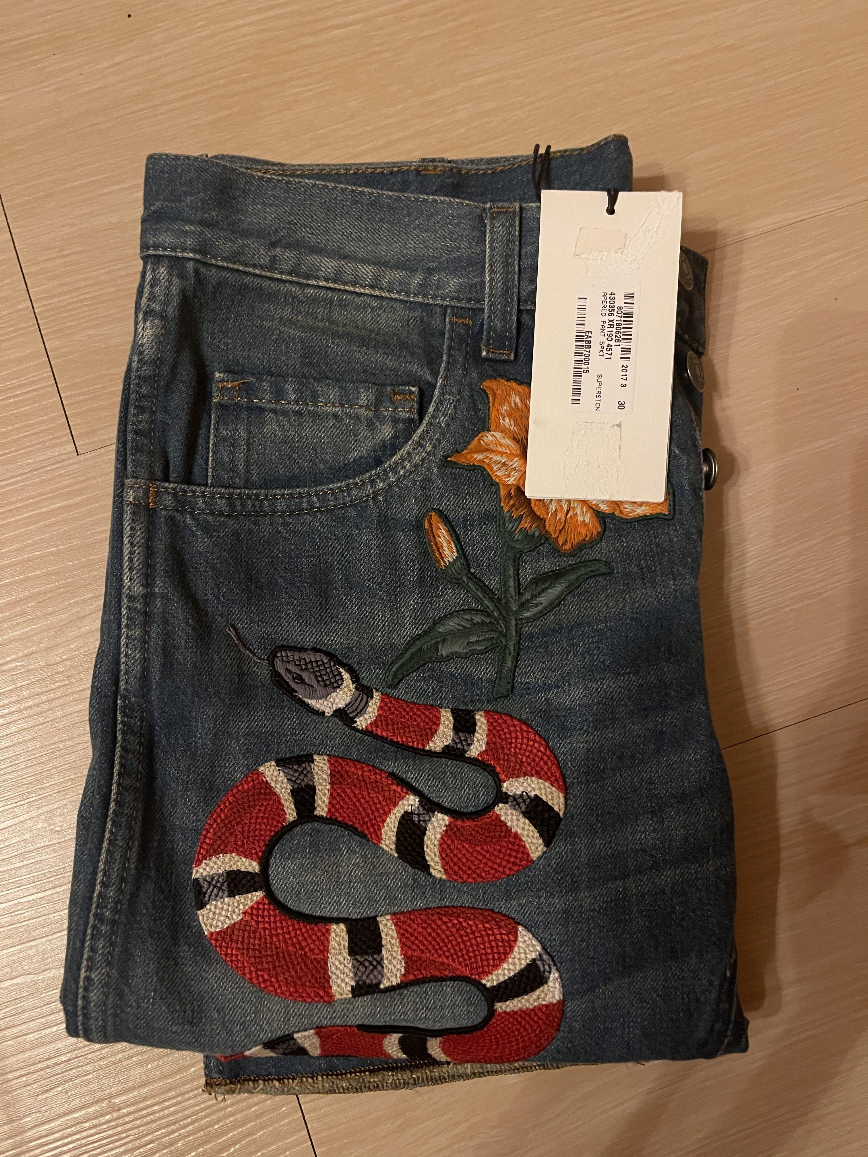 Gucci Snake Embroidered Slim-fit Luxury, Apparel on Carousell