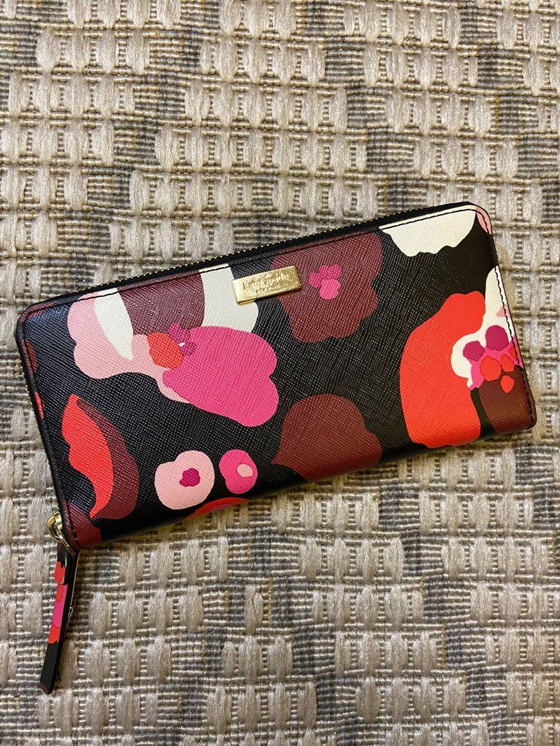 Kate Spade black wallet with pink and red flower print, Women's Fashion,  Bags & Wallets, Wallets & Card holders on Carousell