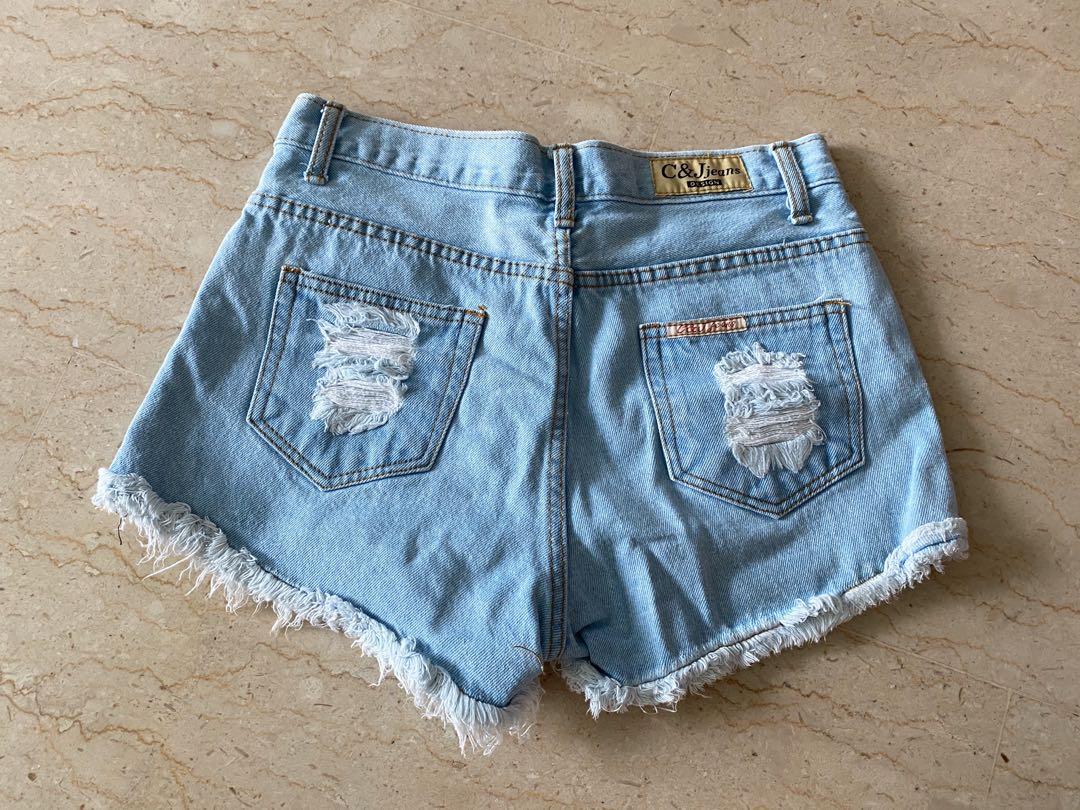 2940032 Light Blue Ripped Denim Shorts