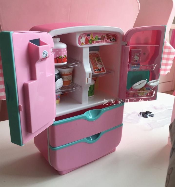 9pcs Pink Simulated Kitchen Mini Refrigerator Toys With Double