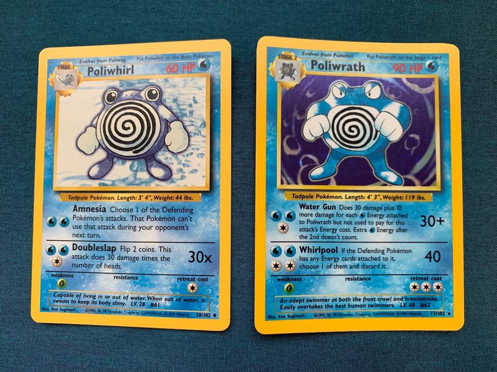 Pokemon TCG : Poliwhirl and Poliwrath combo. 1999 WOTC Base Set. Excellent  Near Mint condition., Hobbies & Toys, Toys & Games on Carousell