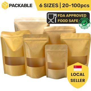 [Ready Stock] Kraft Stand Up Pouch / Resealable Bags / Cookie Pouches / Food Grade Bags - 6 Sizes [XXS/XS/S/M/L/XL]