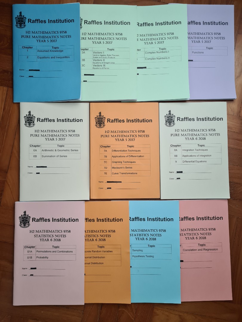 Ri Raffles RI/RJC/Raffles H2 Mathematics Lecture Notes Complete Set, Hobbies ...