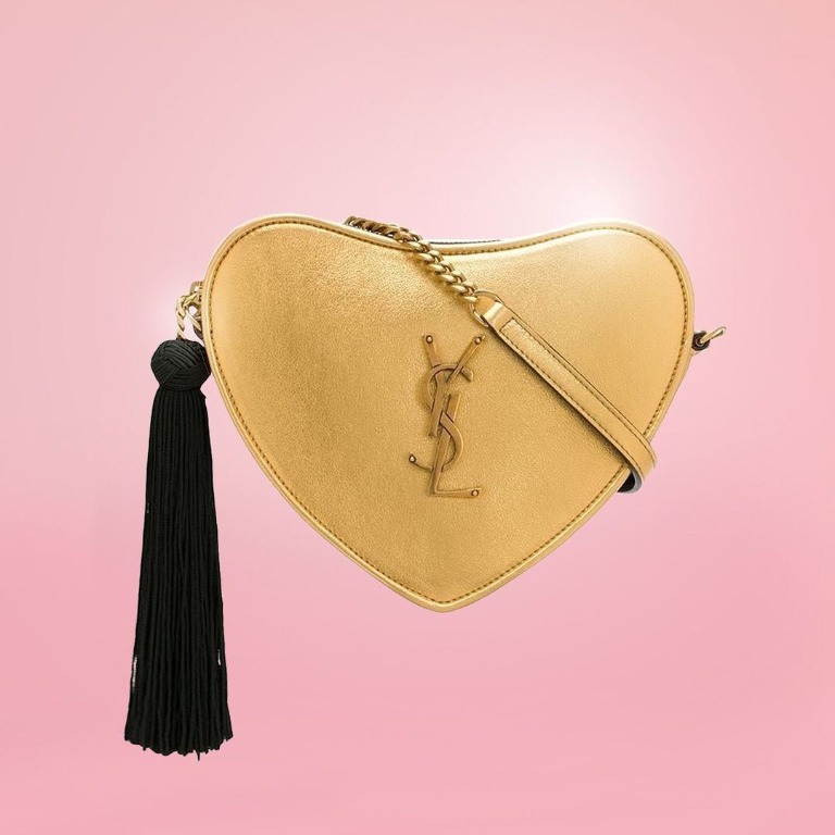 SAINT LAURENT GOLD METALLIC HEART CROSSBODY, Luxury, Bags & Wallets on
