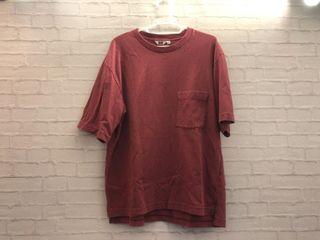 [Uniqlo] 紅色落肩寬版口袋踢/男裝/寬版圓領T/短袖/ 素T/ 口袋T/系列 XL