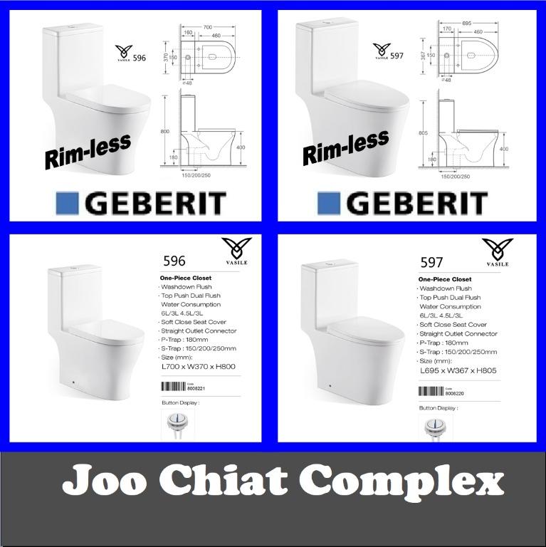 Vasile Rimless Toilet Bowls, Furniture & Home Living, Bathroom