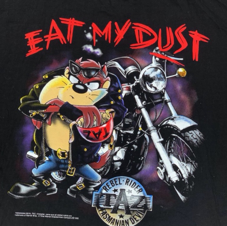 90s Taz Rebel-Rider T Shirt - Men's Large | Vintage Black Looney Tunes  Tasmanian Devil Graphic Tee