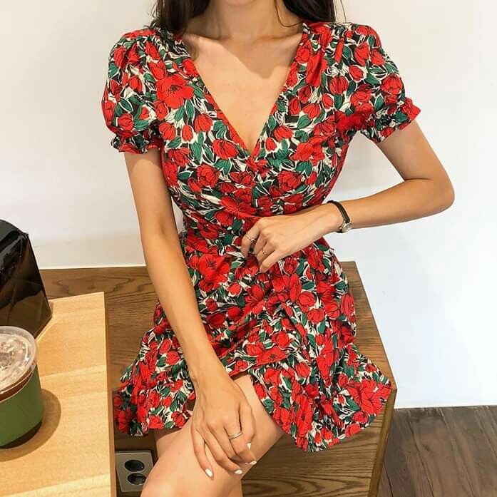Zara red floral wrap dress clearance