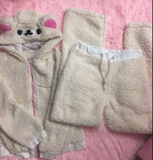 15 MAILED SET Korilakkuma Furry Jacket Hoodie Outerwear Pants Pajamas Nightie Cosplay