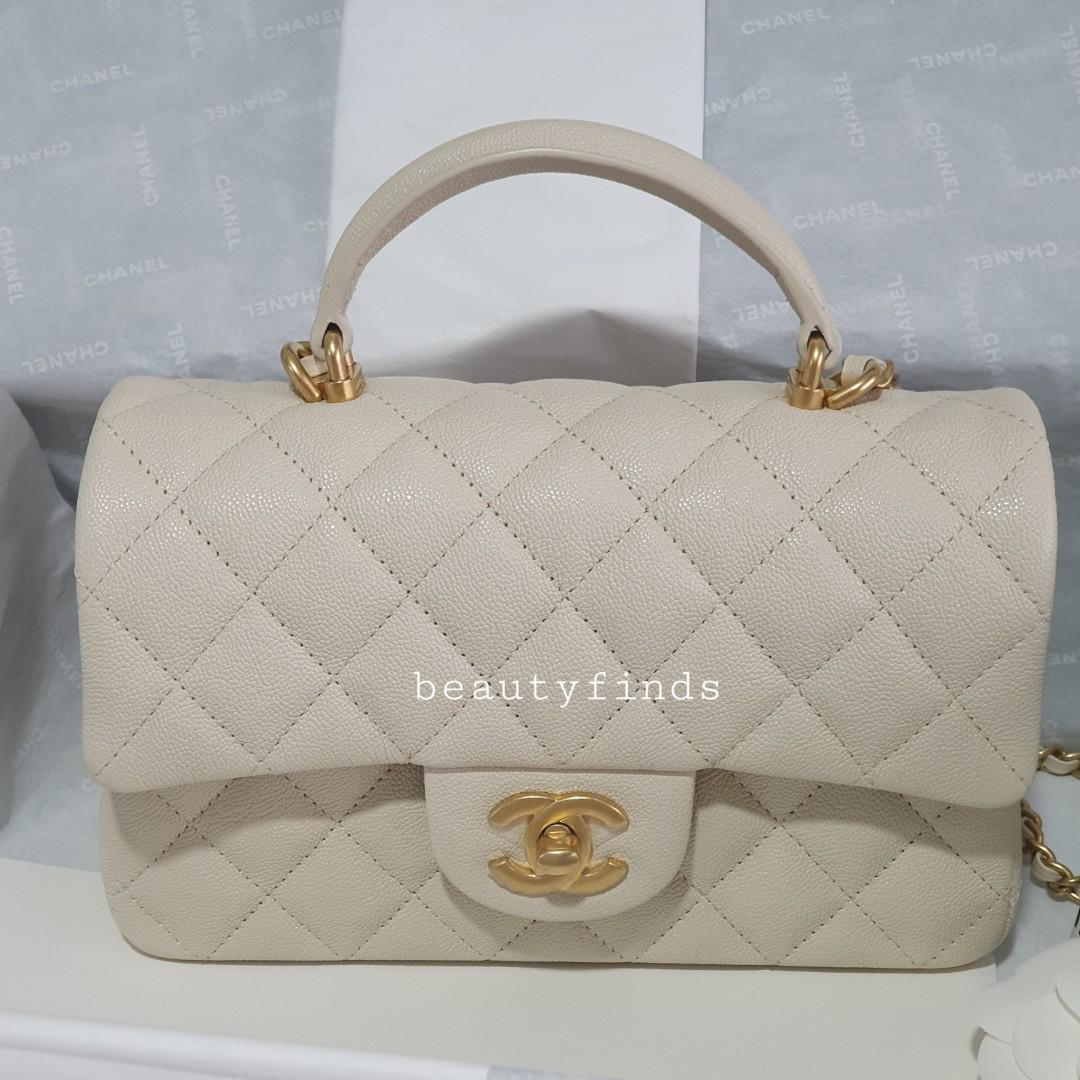 Chanel Mini Rectangular with top handle 21S Beige Quilted Caviar