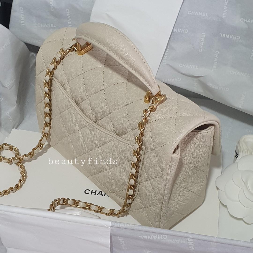 🦄💖 BRAND NEW: Chanel 21S Top Handle Mini Flap (Beige, Caviar