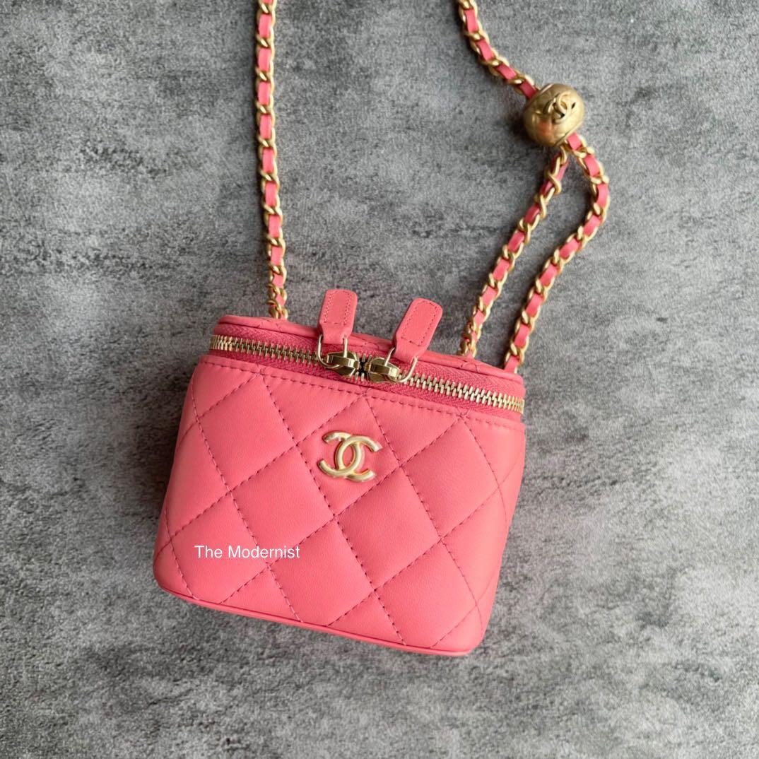 Authentic Chanel Gold Pearl Crush Pink Mini Cube Vanity
