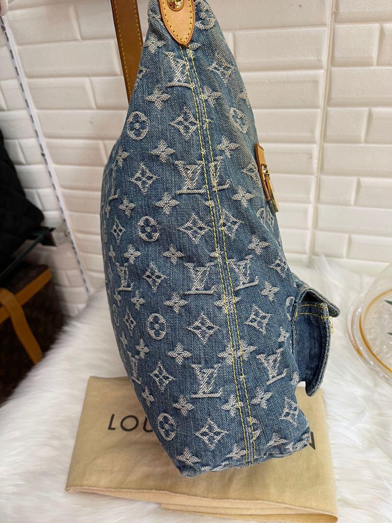 Authentic Louis Vuitton Monogram Blue Denim GM Baggy Shoulder