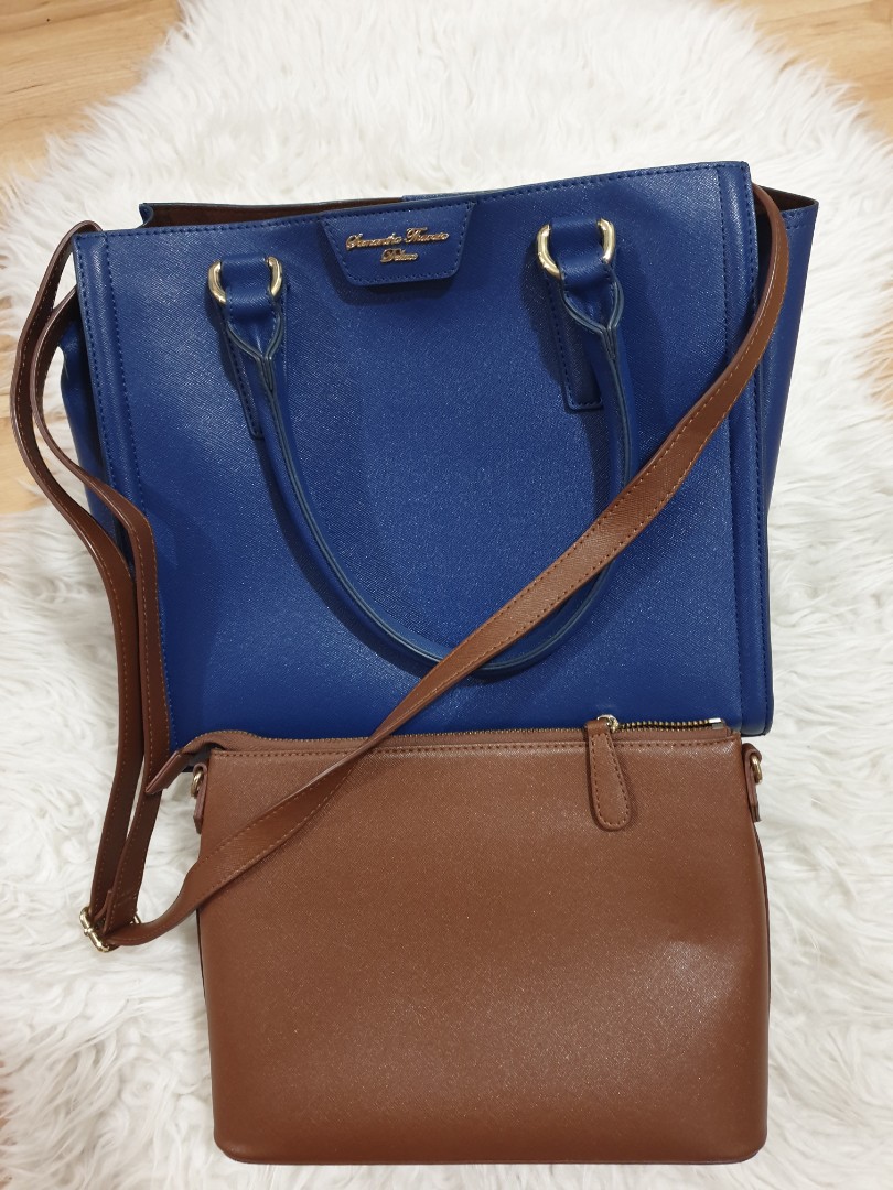 blue leather bag