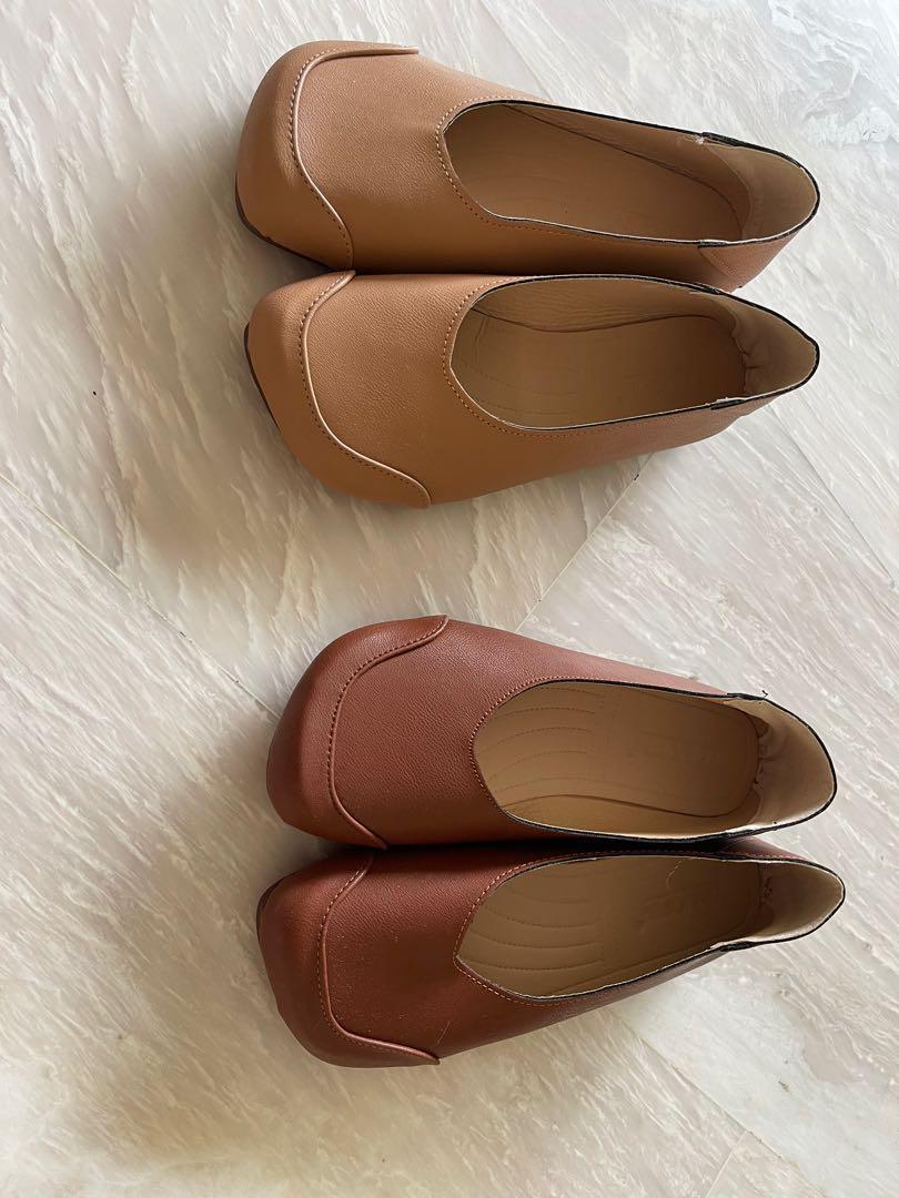 Brown leather wide toe box shoes flats