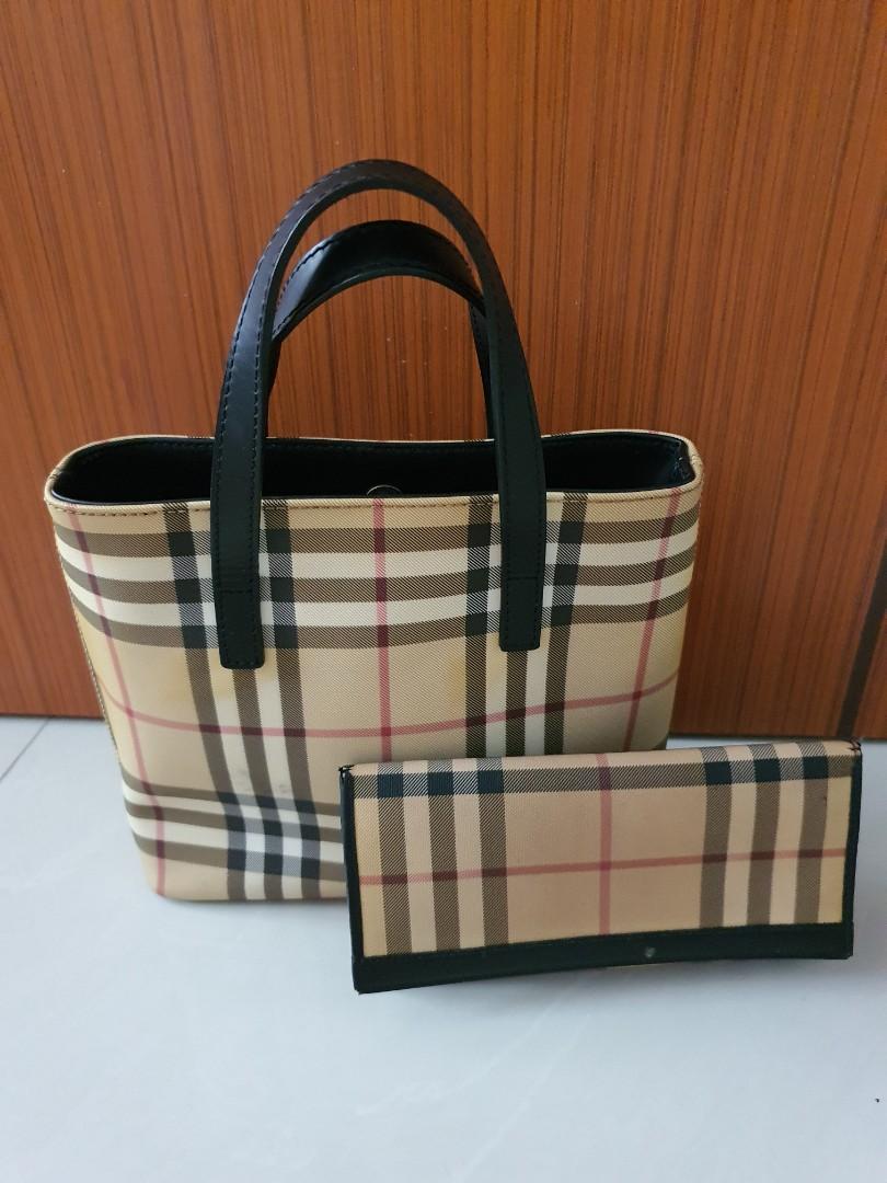 Burberry London Nova Check Hand Tote Bag (Beige) And Burberry Vintage Check  Long Wallet (Black), Luxury, Bags & Wallets on Carousell