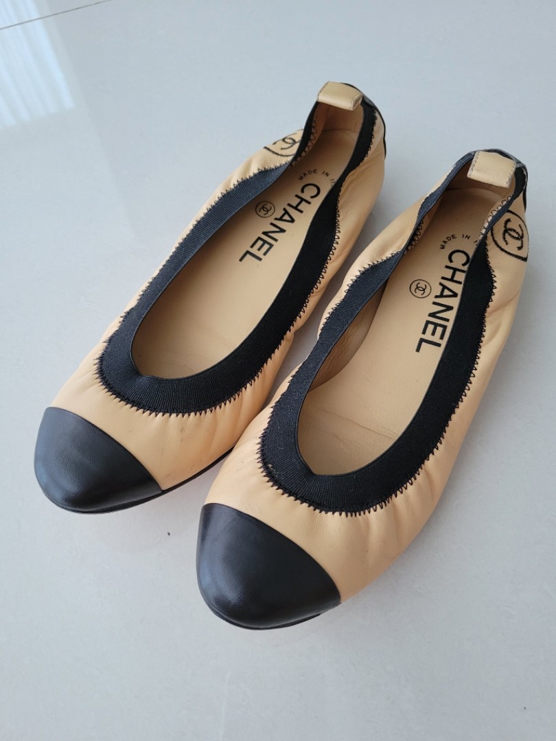Chanel Beige Stretch Spirit Flats 35.5