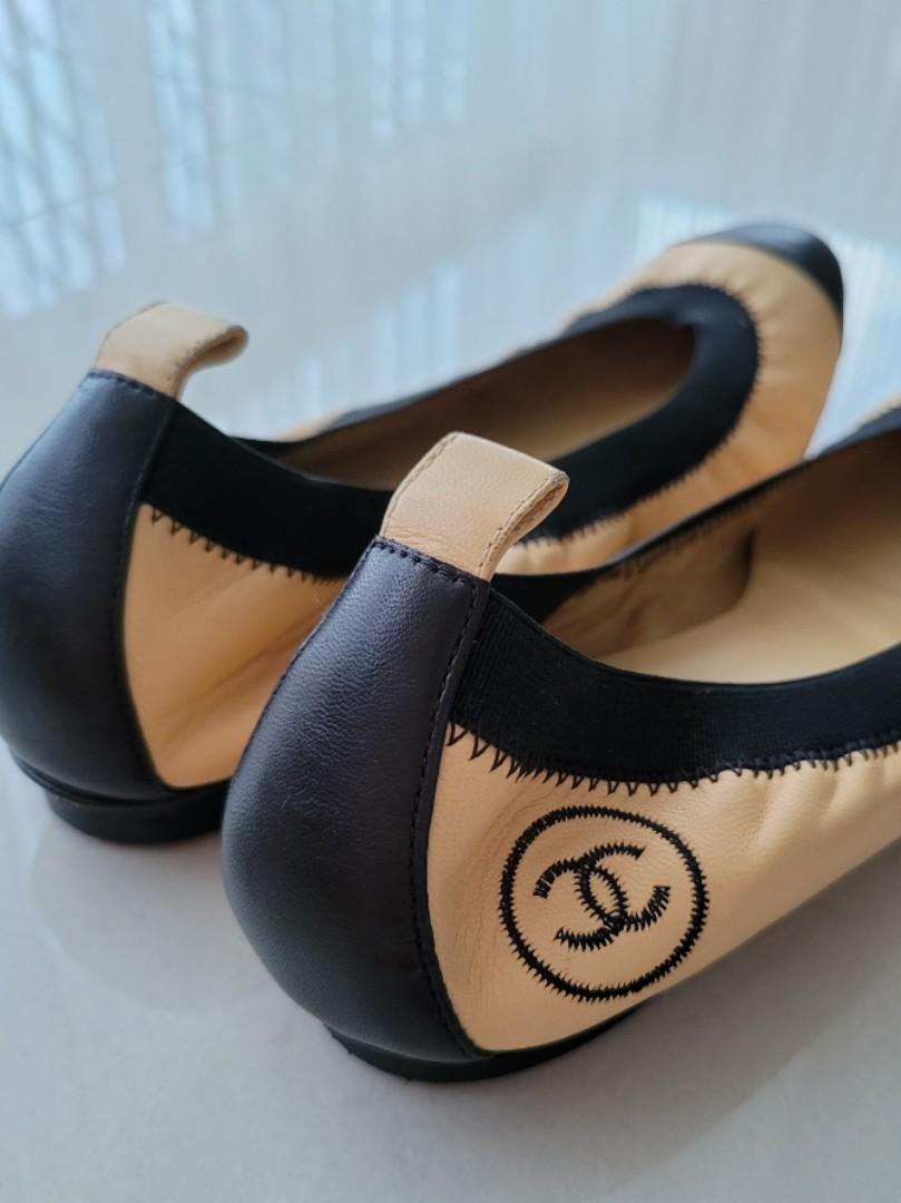 Chanel Beige Stretch Spirit Flats 35.5