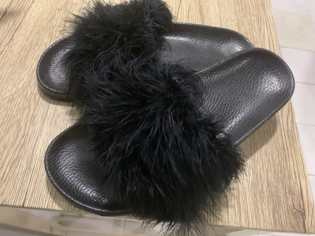 Topshop Fluffy Vegan Sliders Arch Support Women s Fashion Footwear Flipflops and Slides on Carousell
