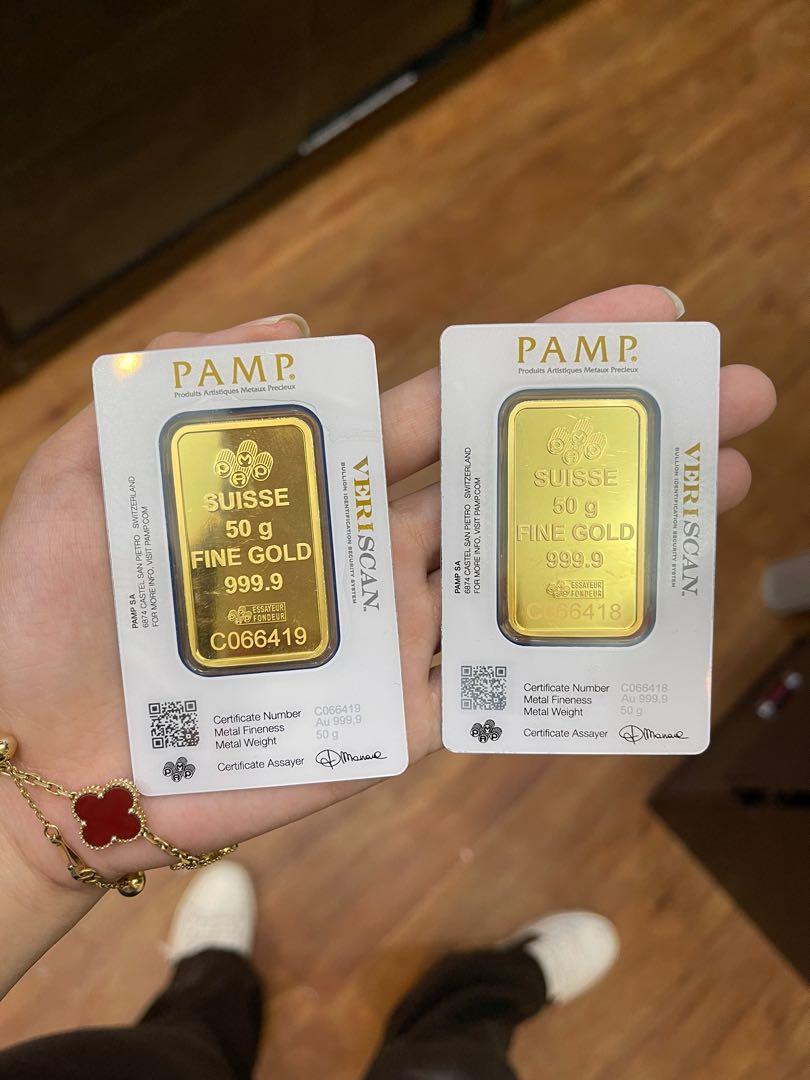 GOLD BAR (Category: Currency) located in Taguig. Submitted by aaustriaaa (Listing ID 1087991184, Image 2). Description: PAMP SUISSE 999.9 50 g each .