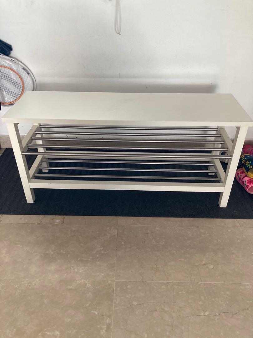 IKEA TJUSIG bench with shoe storage white 108 x 50cm Furniture Home Living Furniture Shelves Cabinets Racks on Carousell