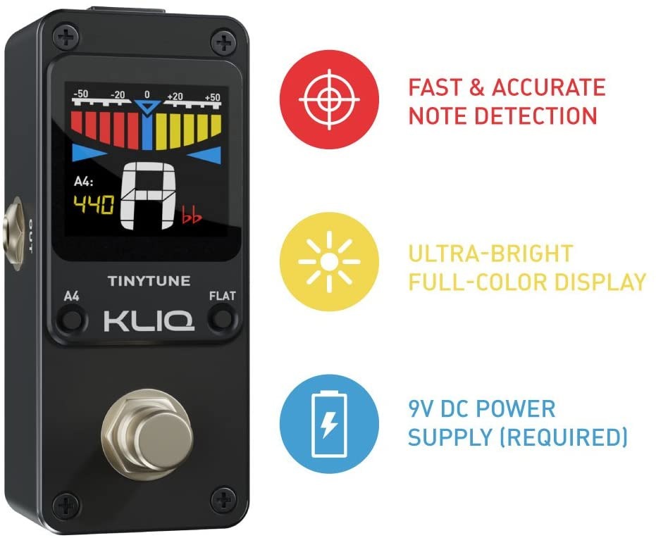 KLIQ TinyTune Tuner Pedal for Guitar and Bass Mini Chromatic with