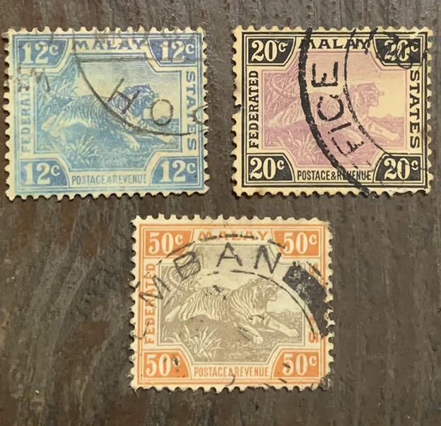 Malay Federated States Tigers 3v Minor Faults Mid Value Stamps Vintage Collectibles Stamps Prints On Carousell