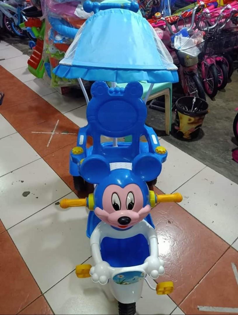 Mickey Mouse Stroller Bike (Category: Strollers) located in Marikina City. Submitted by fattzyroycemendoza (Listing ID 1087958363, Image 1). Description: Available.. Mickey mouse stroller bike 2,500 Only with umbrella & sounds rubber tire Pm Interested.