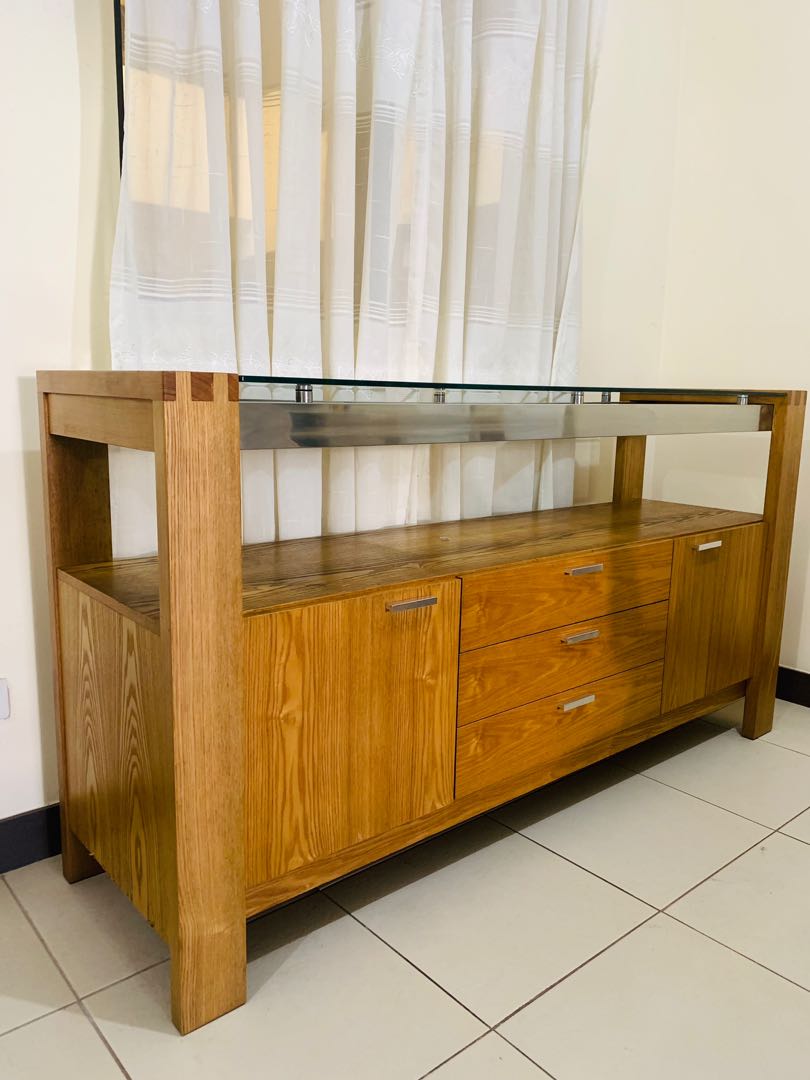 Our Home Modern Minimalist Glass Top Buffet Table Furniture
