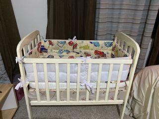 PRE-LOVED WOODEN CRIB WITH MATTRESS AND ACCESSORIES (plus extra mattress)