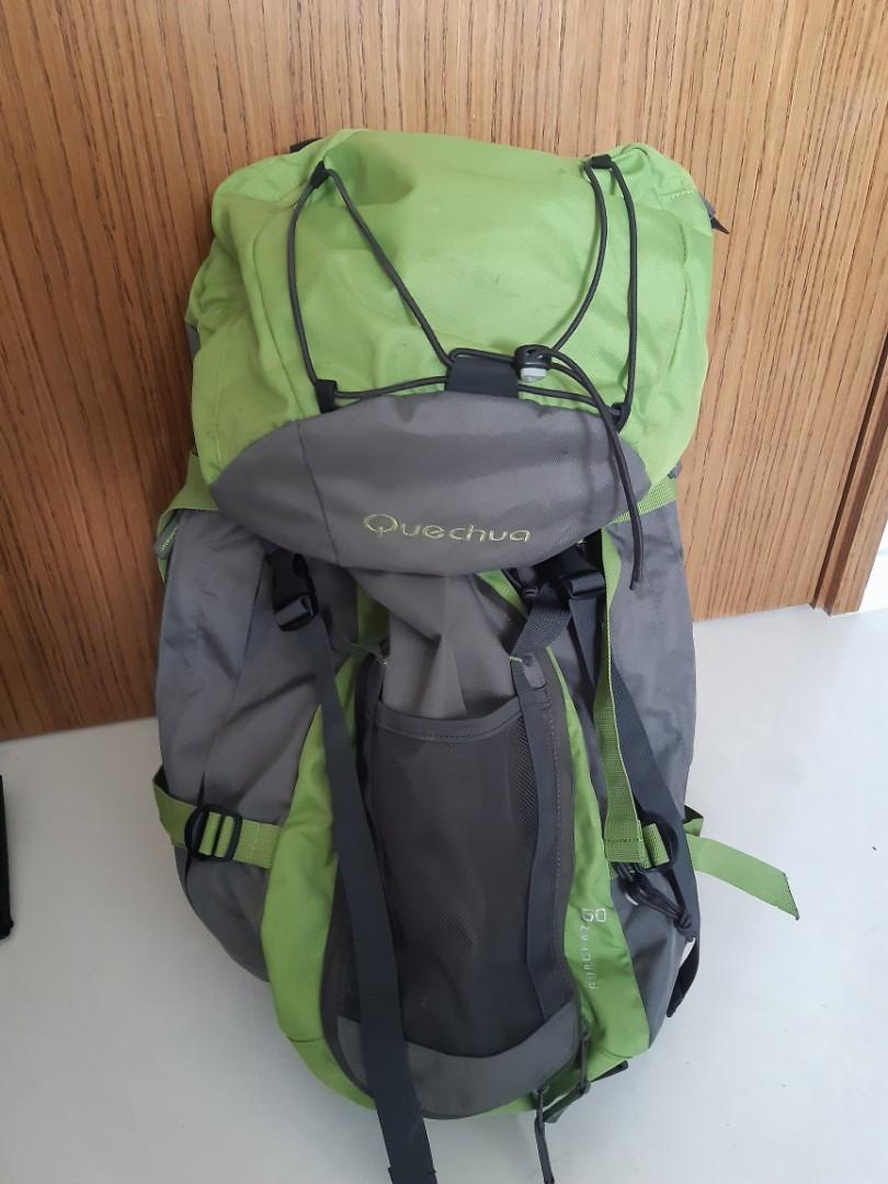 Quechua Forclaz 50 litters Hiking Backpack grey and green Men s