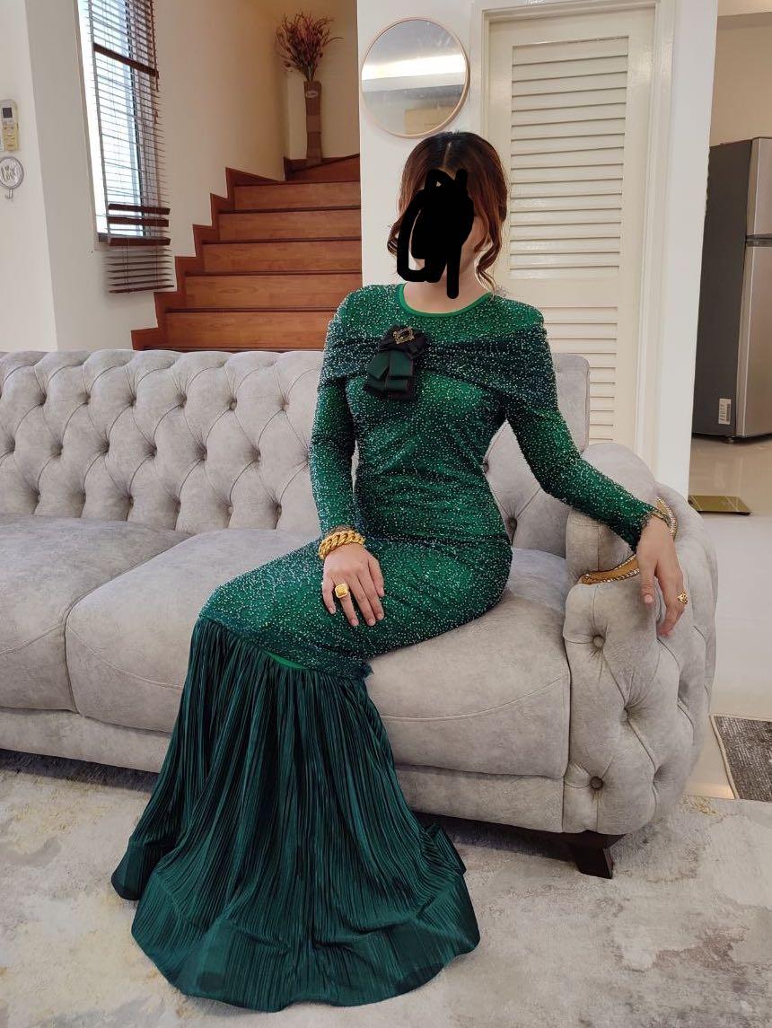 Raya / engagement dress / dinner dress/ custom made dress/ tailor dress,  Women's Fashion, Muslimah Fashion, Dresses on Carousell