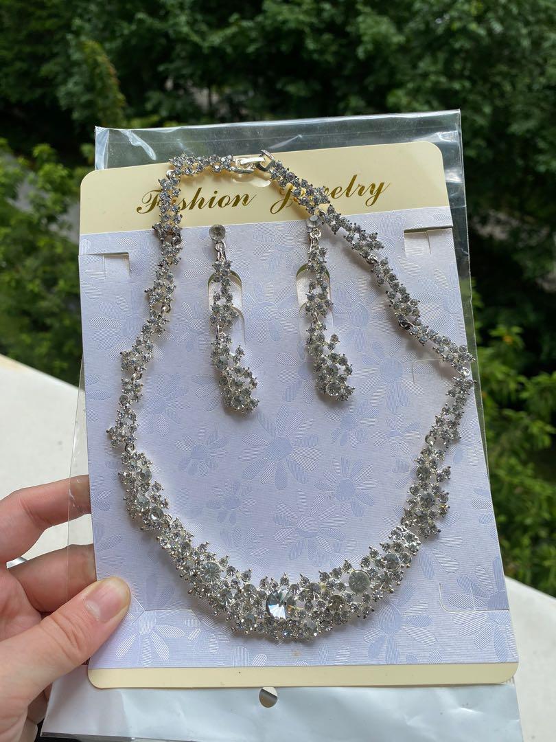 Wedding jewellery set bridal necklace earrings Women s Fashion