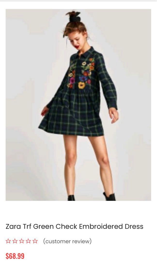 Zara green check dress discount